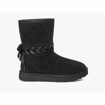 Botas UGG Classic Lace Short Mulher Pretas | PT-LGKBS